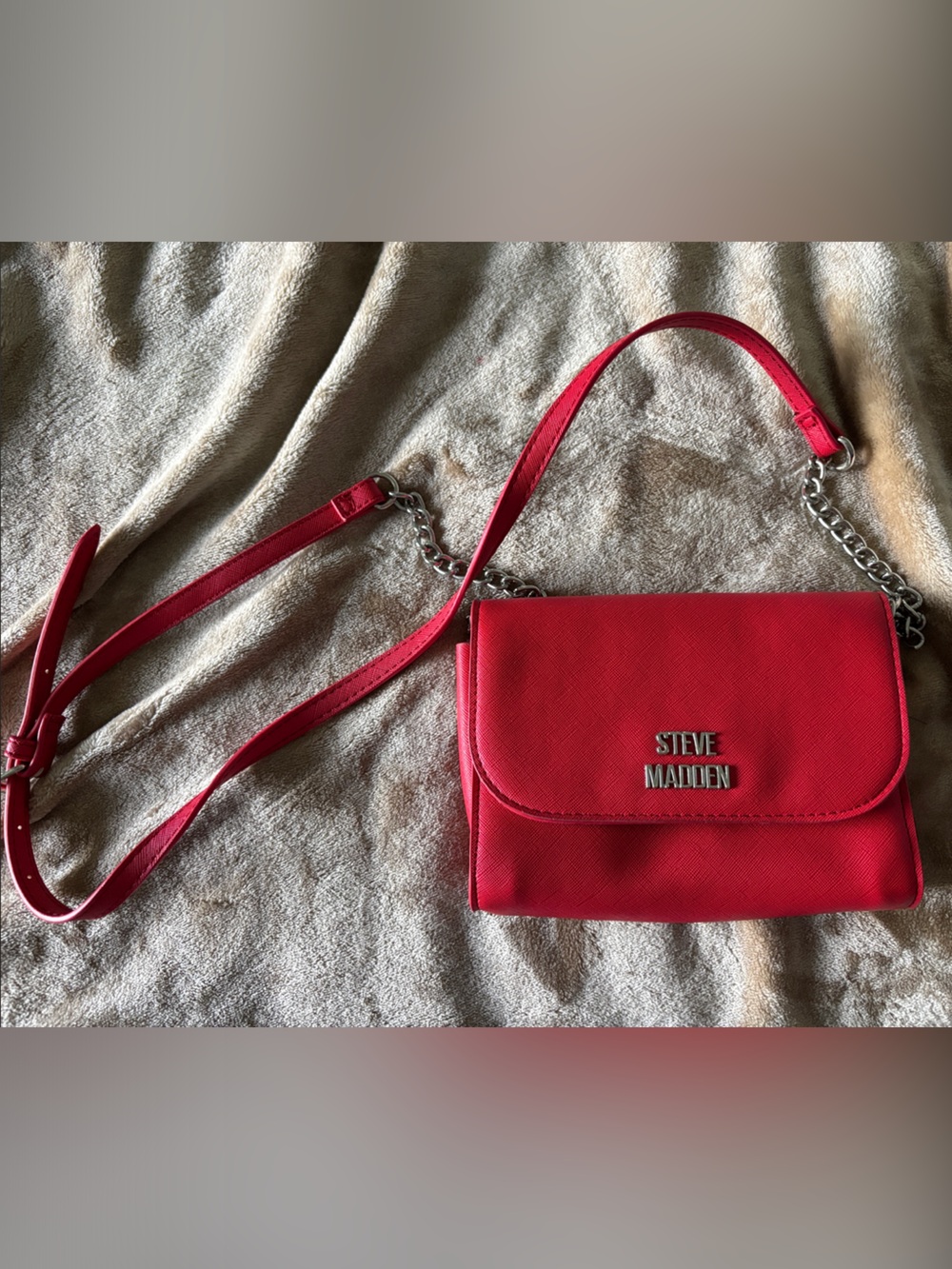 Steve Madden Red Leather Crossbody with Chain Strap